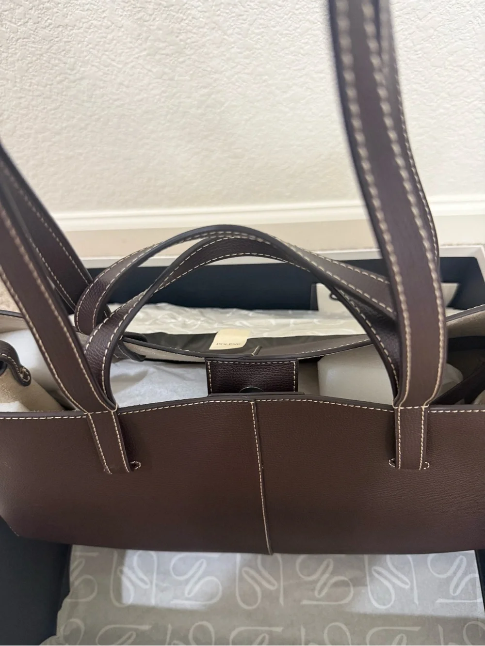 Polène Cyme Large Tote in Textured Ebony Brown Leather New & Never Used